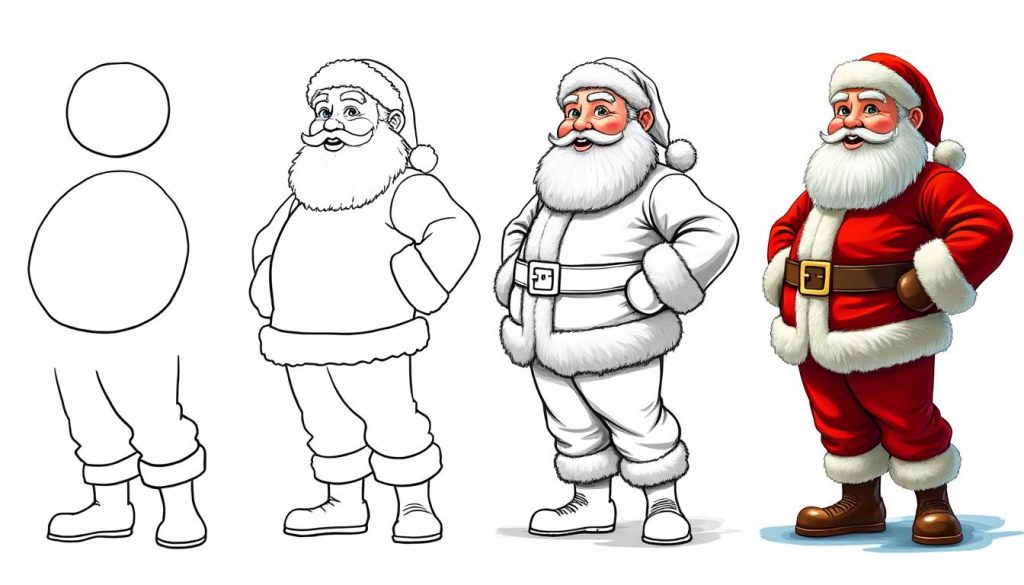 apprenez à dessiner un père noël facilement grâce à notre guide étape par étape, idéal pour débutants et enfants. suivez nos instructions simples pour créer un dessin festif et charmant.
