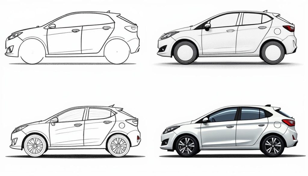 apprenez à dessiner une voiture facilement grâce à notre guide étape par étape, idéal pour les débutants et les passionnés d'art.